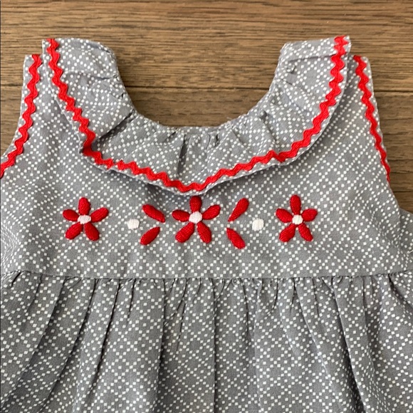 Gray and Red Pleated Ruffled Knee-Length Sundress - Picture 4 of 7